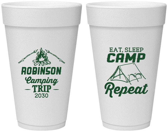 Personalized Family Vacation 20 oz Foam Cups - Eat Sleep Camp Repeat | 180014