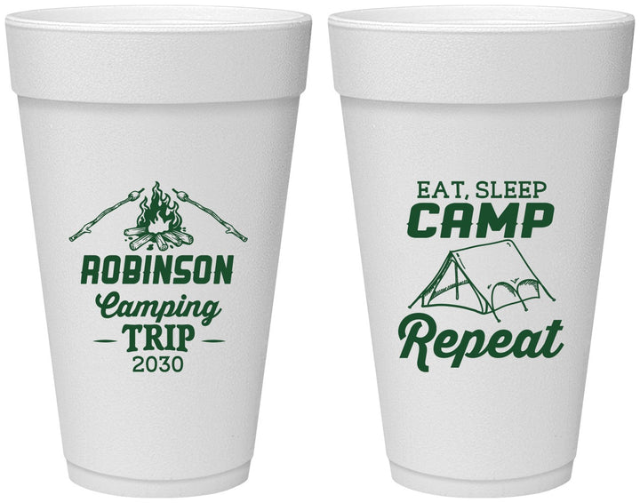 Personalized Family Vacation 20 oz Foam Cups - Eat Sleep Camp Repeat | 180014