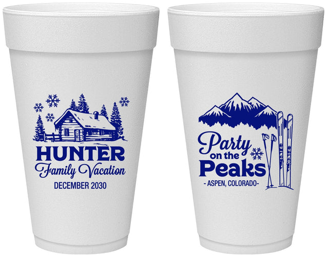 Personalized Family Vacation 20 oz Foam Cups - Ski Trip Peaks | 180020