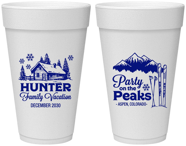 Personalized Family Vacation 20 oz Foam Cups - Ski Trip Peaks | 180020