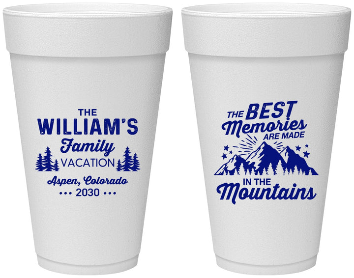 Personalized Family Vacation 20 oz Foam Cups - Mountains | 180022