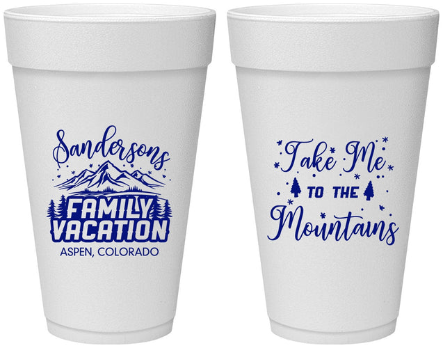 Personalized Family Vacation 20 oz Foam Cups - Ski Trip Peaks | 180023