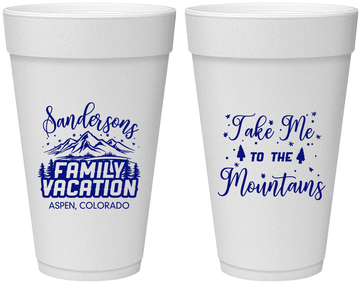 Personalized Family Vacation 20 oz Foam Cups - Ski Trip Peaks | 180023