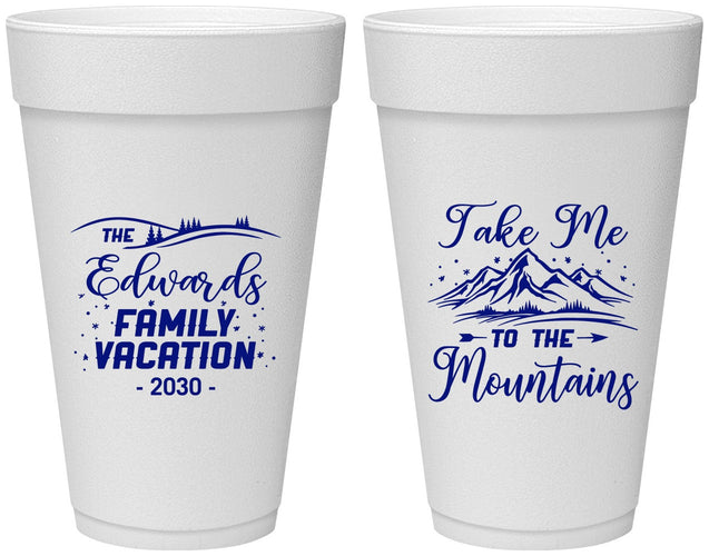 Personalized Family Vacation 20 oz Foam Cups - Mountains | 180024