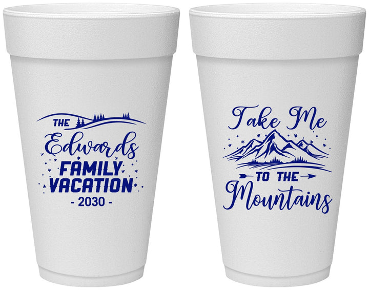 Personalized Family Vacation 20 oz Foam Cups - Mountains | 180024