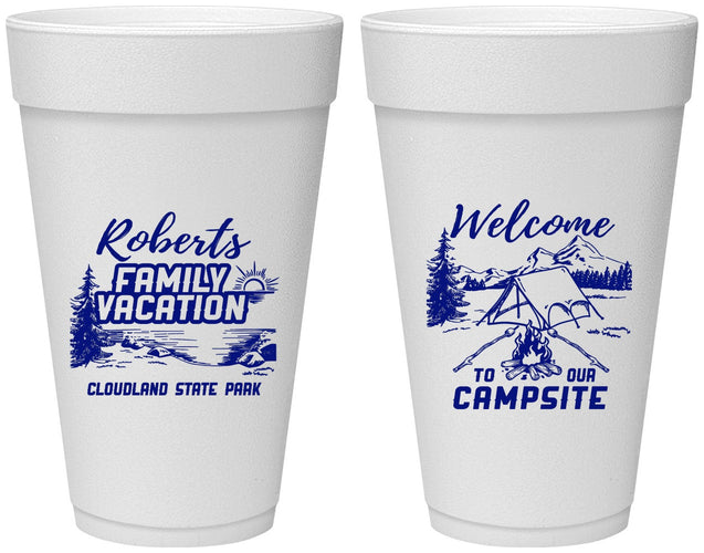 Personalized Family Vacation 20 oz Foam Cups - Camping Trip | 180026