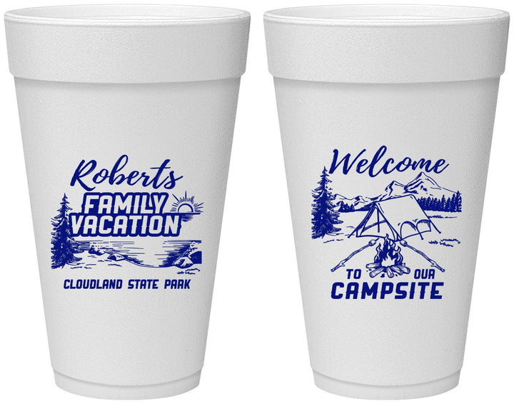 Personalized Family Vacation 20 oz Foam Cups - Camping Trip | 180026