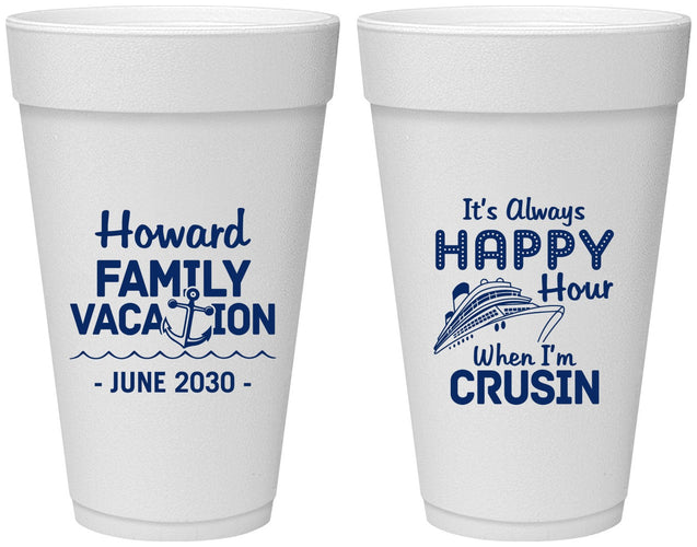 Personalized Family Vacation 20 oz Foam Cups - Crusin Cruise | 180033