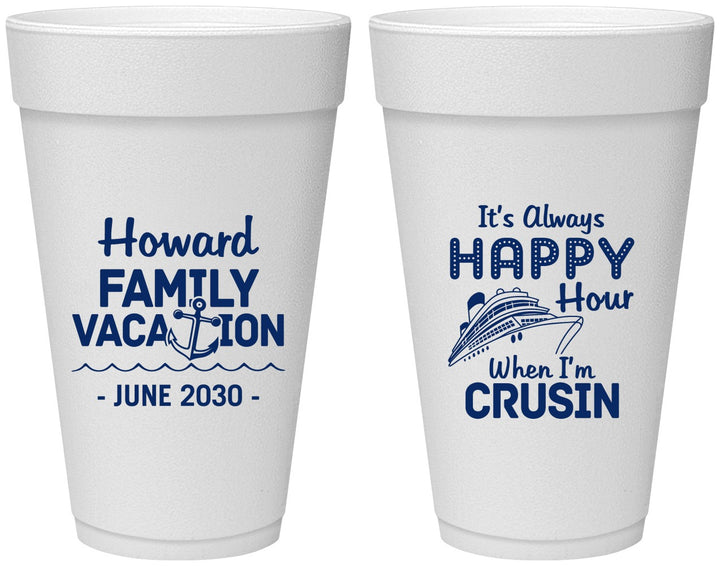 Personalized Family Vacation 20 oz Foam Cups - Crusin Cruise | 180033