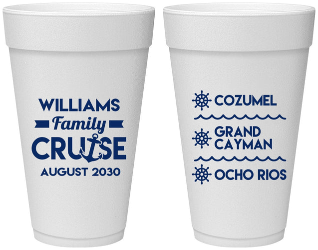 Personalized Family Vacation 20 oz Foam Cups - Nautical Cruise | 180034
