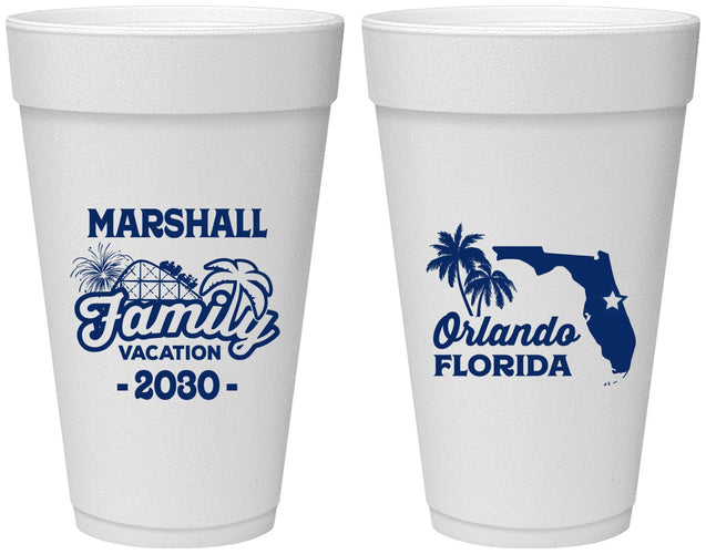 Personalized Family Vacation 20 oz Foam Cups - Orlando | 180043