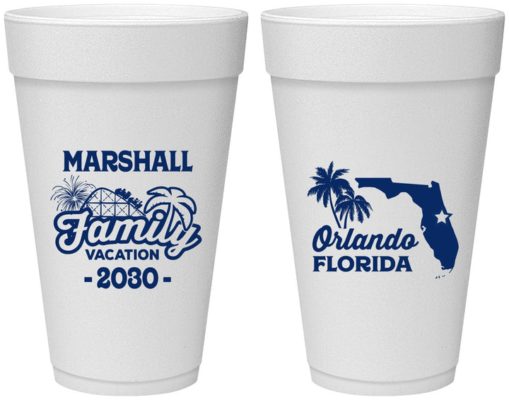 Personalized Family Vacation 20 oz Foam Cups - Orlando | 180043