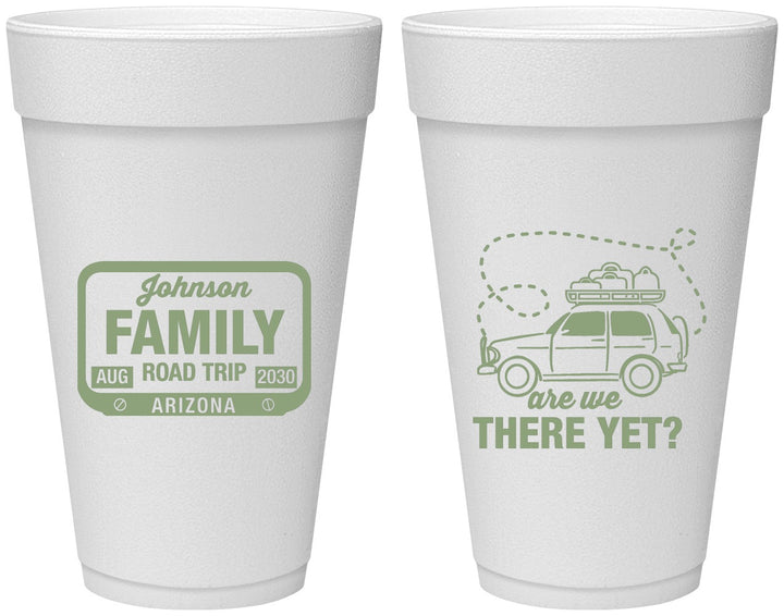 Personalized Family Vacation 20 oz Foam Cups - Road Trip Car | 180050
