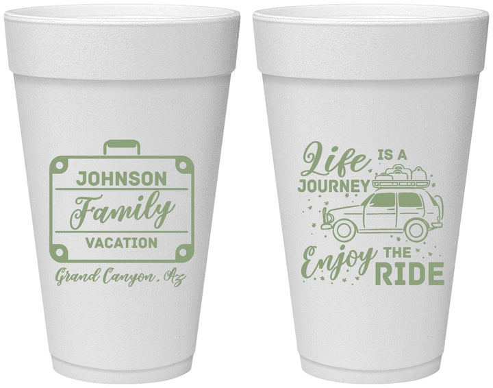 Personalized Family Vacation 20 oz Foam Cups - Road Trip Car | 180051