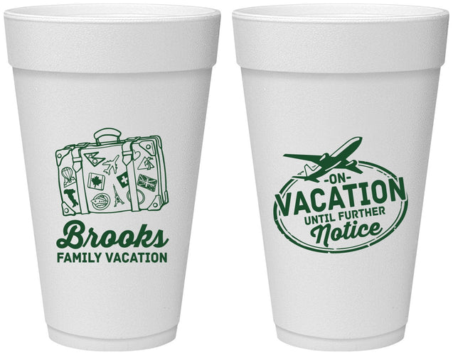 Personalized Family Vacation 20 oz Foam Cups - Road Trip Plane | 180052