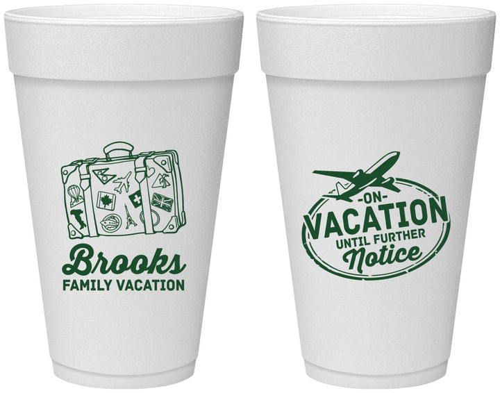 Personalized Family Vacation 20 oz Foam Cups - Road Trip Plane | 180052
