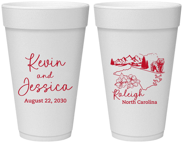 Personalized Wedding 20 oz Foam Cups - North Carolina | 182