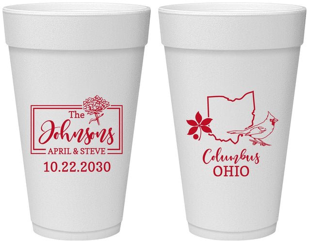 Personalized Wedding 20 oz Foam Cups - Ohio | 184