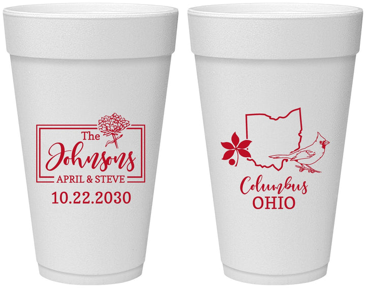 Personalized Wedding 20 oz Foam Cups - Ohio | 184
