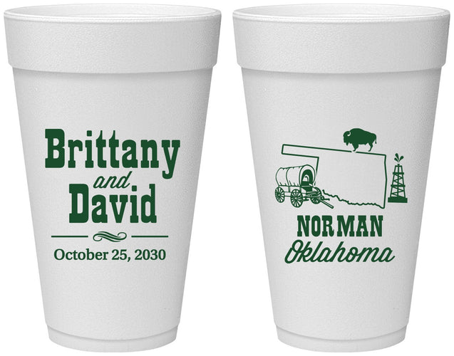 Personalized Wedding 20 oz Foam Cups - Oklahoma | 185