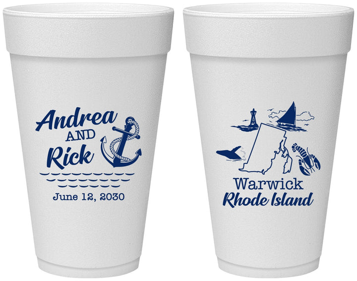 Personalized Wedding 20 oz Foam Cups - Rhode Island | 188