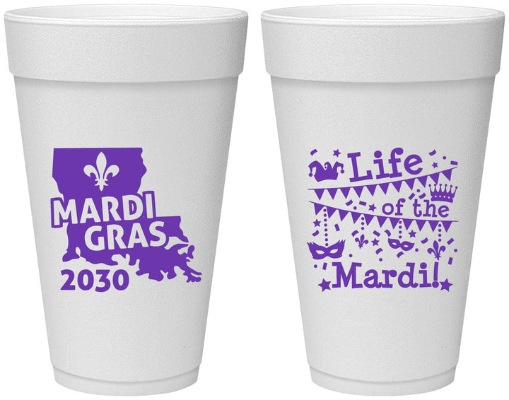 Personalized Mardi Gras 20 oz Foam Cups - Life Of The Mardi | 190001