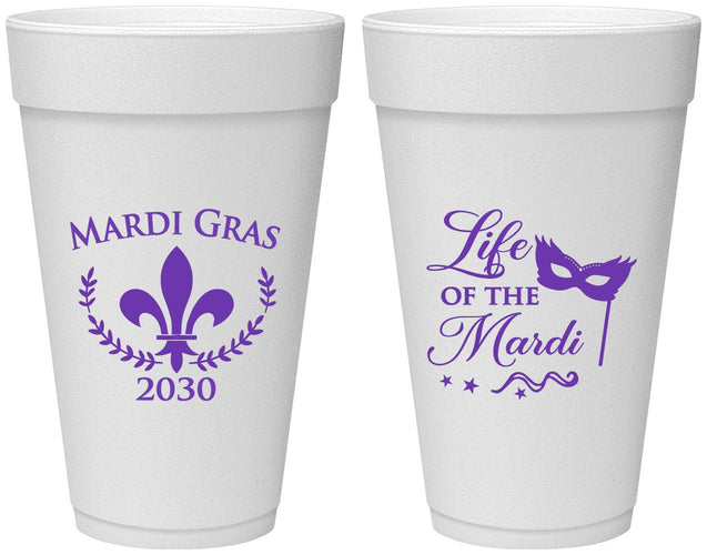 Personalized Mardi Gras 20 oz Foam Cups - Life Of The Mardi | 190004