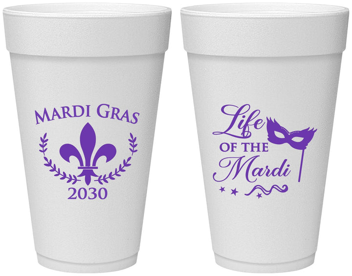 Personalized Mardi Gras 20 oz Foam Cups - Life Of The Mardi | 190004