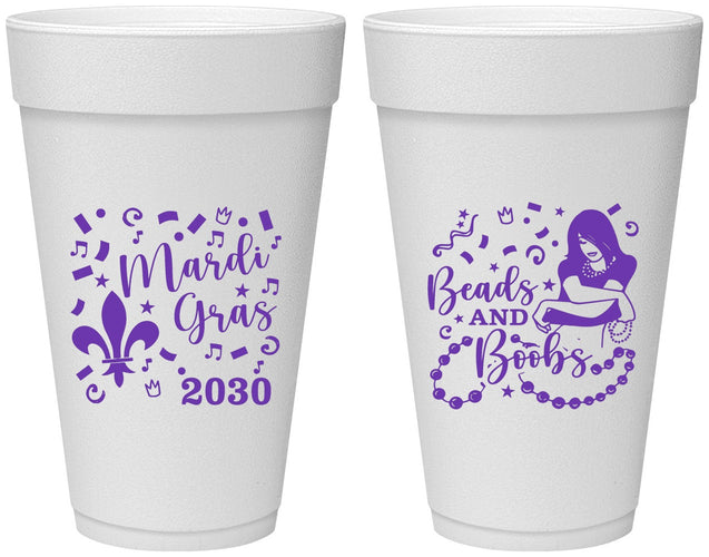 Personalized Mardi Gras 20 oz Foam Cups - Beads And Boobs | 190005