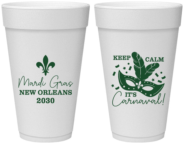 Personalized Mardi Gras 20 oz Foam Cups - Fleur De Lis Carnaval | 190011