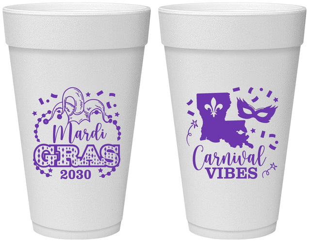 Personalized Mardi Gras 20 oz Foam Cups - Fleur De Lis Carnaval | 190012