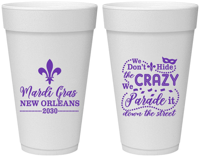 Personalized Mardi Gras 20 oz Foam Cups - Fleur De Lis | 190013