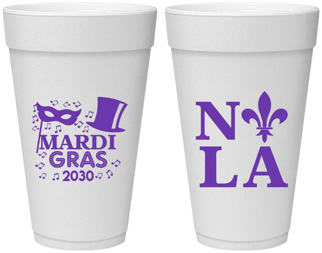 Personalized Mardi Gras 20 oz Foam Cups - Nola Fleur De Lis | 190014
