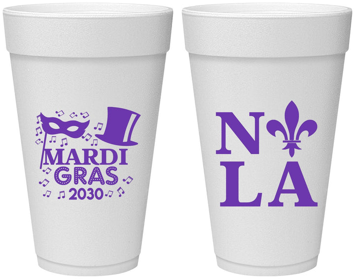Personalized Mardi Gras 20 oz Foam Cups - Nola Fleur De Lis | 190014