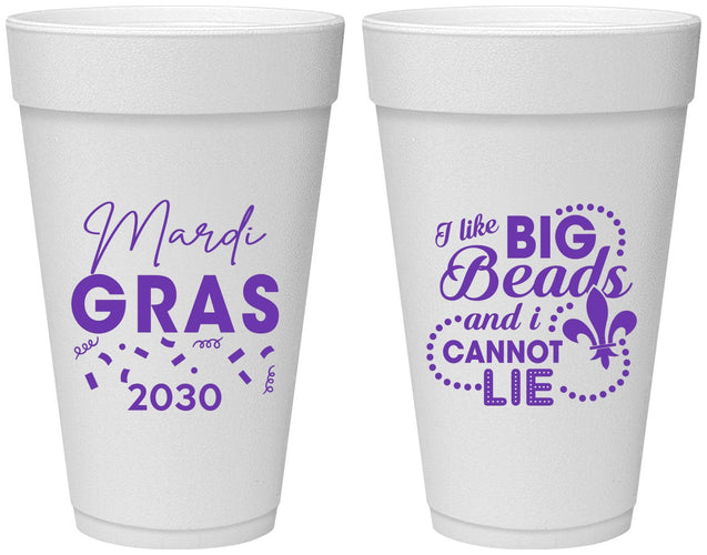 Personalized Mardi Gras 20 oz Foam Cups - Big Bead Fleur De Lis | 190018