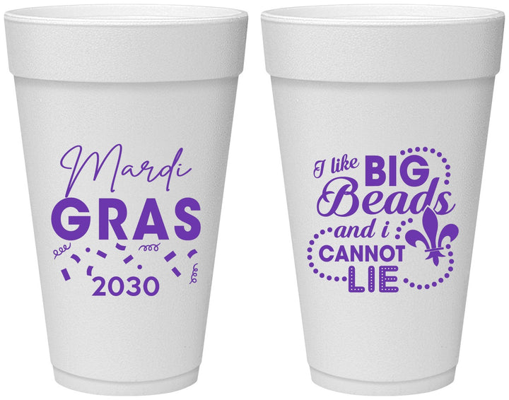 Personalized Mardi Gras 20 oz Foam Cups - Big Bead Fleur De Lis | 190018