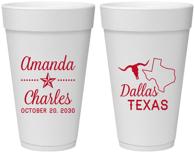 Personalized Wedding 20 oz Foam Cups - Texas | 192
