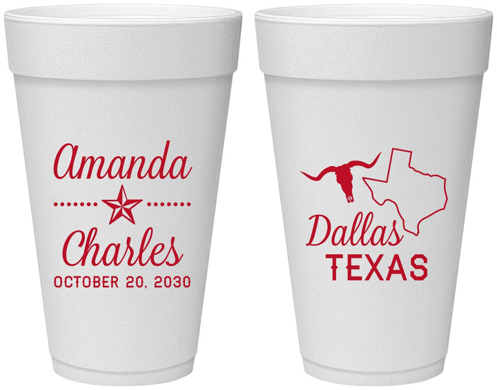 Personalized Wedding 20 oz Foam Cups - Texas | 192