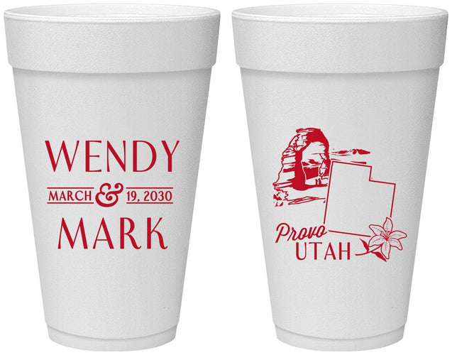 Personalized Wedding 20 oz Foam Cups - Utah | 193