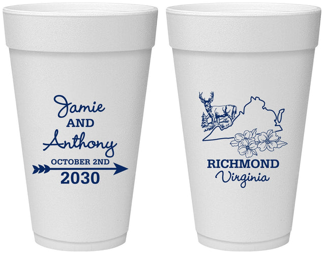 Personalized Wedding 20 oz Foam Cups - Virginia | 195
