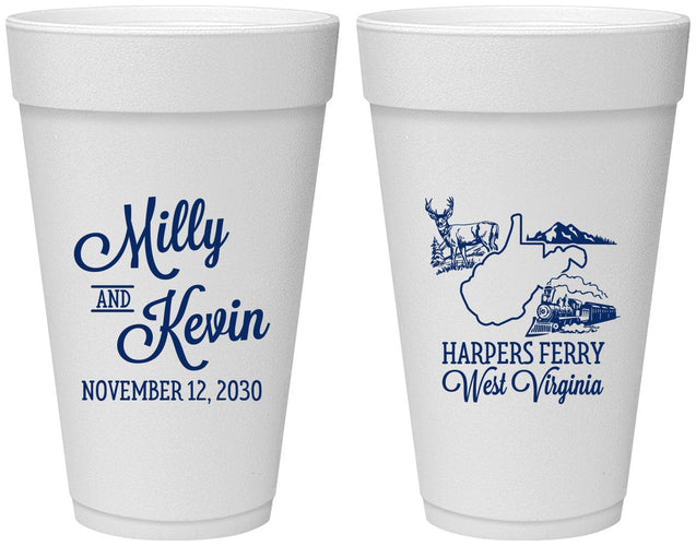 Personalized Wedding 20 oz Foam Cups - West Virginia | 197