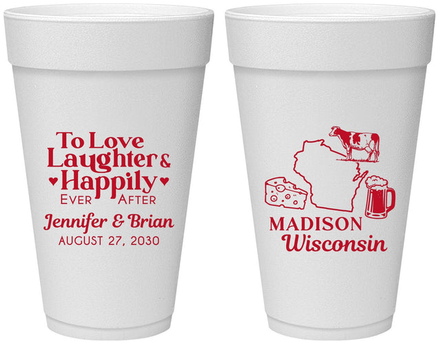 Personalized Wedding 20 oz Foam Cups - Wisconsin | 198