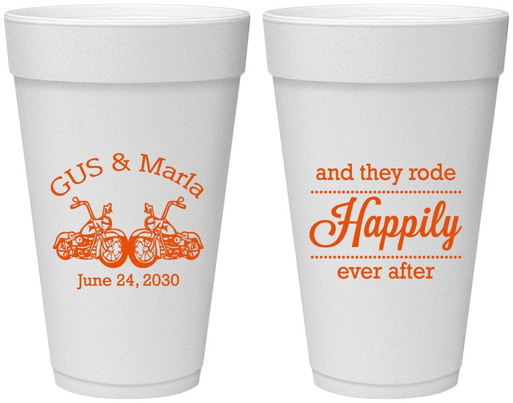 Personalized Wedding 20 oz Foam Cups - Happily Ever After Motorcycle | 200