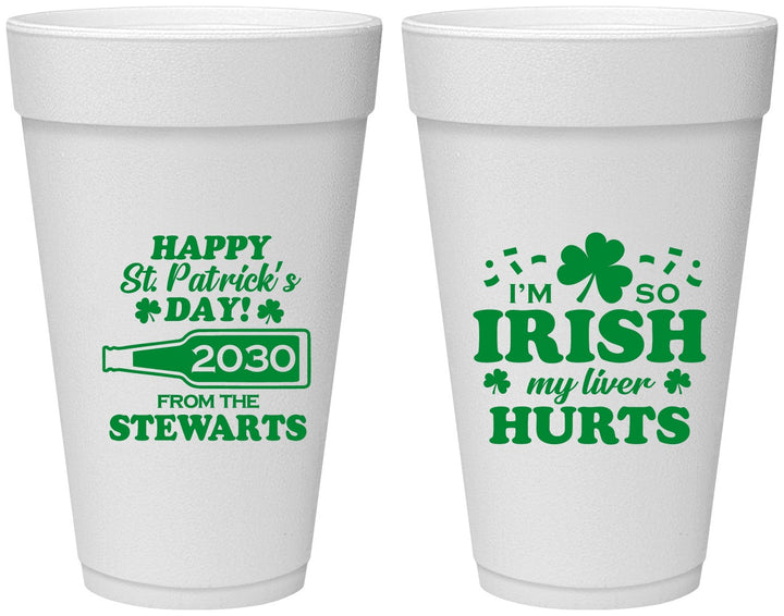 Personalized St Patricks Day 20 oz Foam Cups - Irish My Liver Hurts | 200000