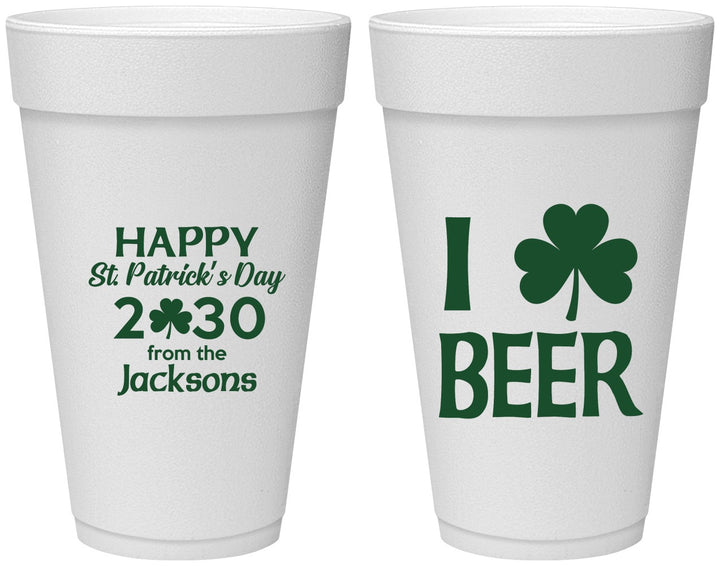 Personalized St Patricks Day 20 oz Foam Cups - Clover Irish | 200003