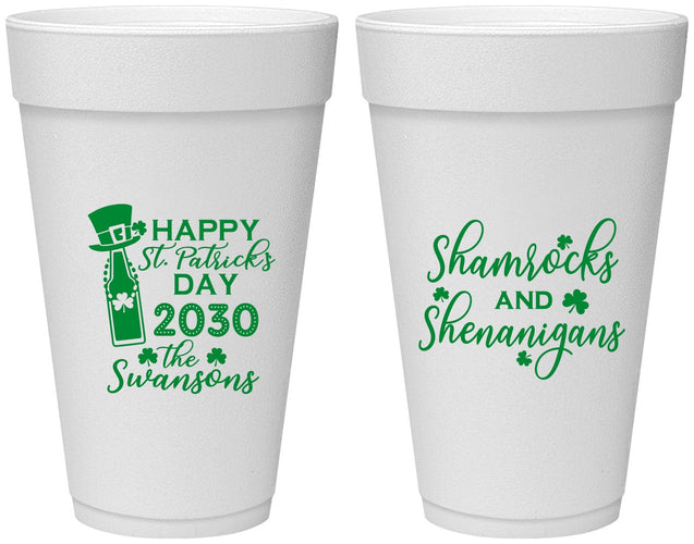 Personalized St Patricks Day 20 oz Foam Cups - Shamrocks Shenanigans | 200010