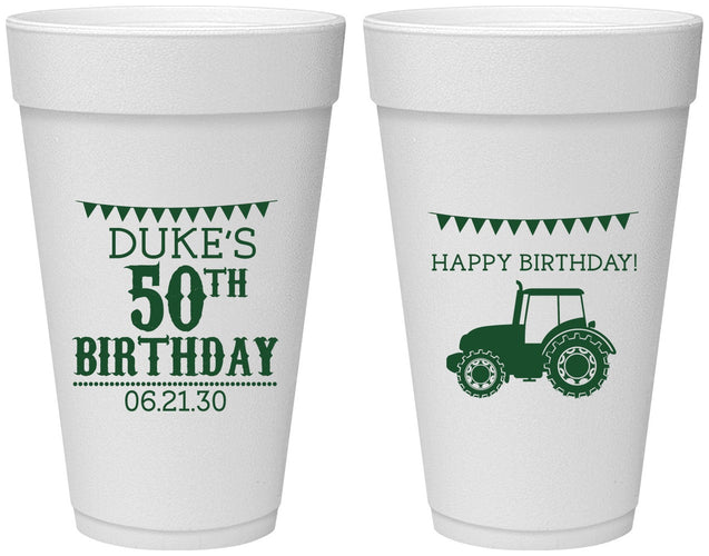 Personalized Birthday 20 oz Foam Cups - 50th Tractor | 20005