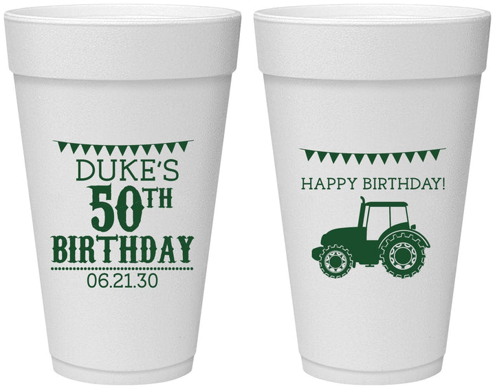 Personalized Birthday 20 oz Foam Cups - 50th Tractor | 20005