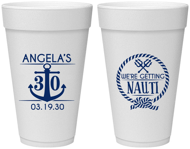 Personalized Birthday 20 oz Foam Cups - 30th Nautical | 20010
