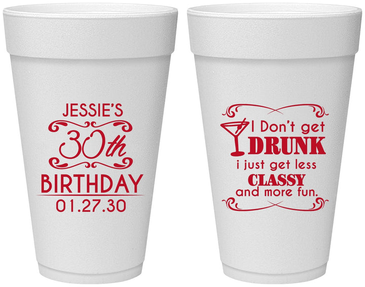 Personalized Birthday 20 oz Foam Cups - Dirty 30 | 20011